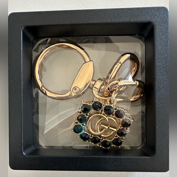 GG Key Chain / Purse Charm - Black Rhinestone Gold Tone - Picture 4 of 4